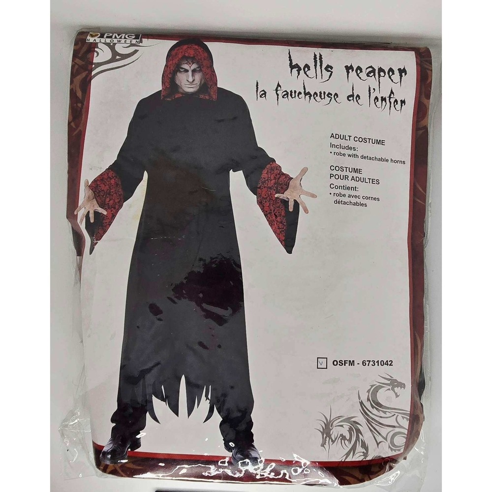 Hells Reaper Adult Costume PMG Robe with Detachable Horns 6731042 Black Red